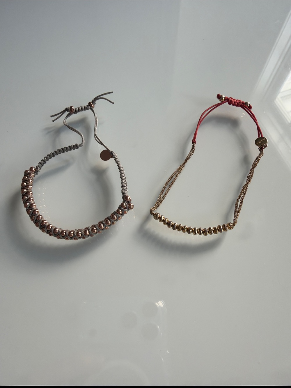 Pair of Stella & Dot Beaded Macramé Bracelet Set in Rose Gold and Gold